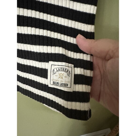 Laure Ralph Lauren Womens S Top Short Sleeve Rib‎ Knit Cotton Black Stripe - Picture 4 of 7